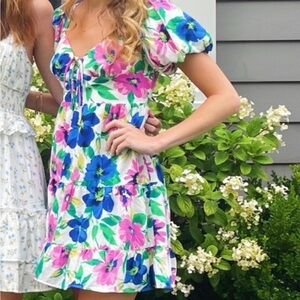 Von Maur White Floral Puff Sleeve Mini Dress